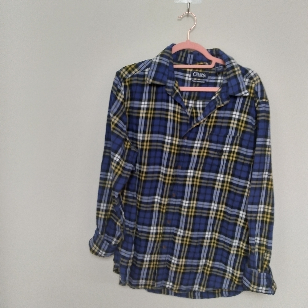 Chaps Performance Blue and Yellow Plaid Flannel Button Down Shirt Size XL - Picture 1 of 11